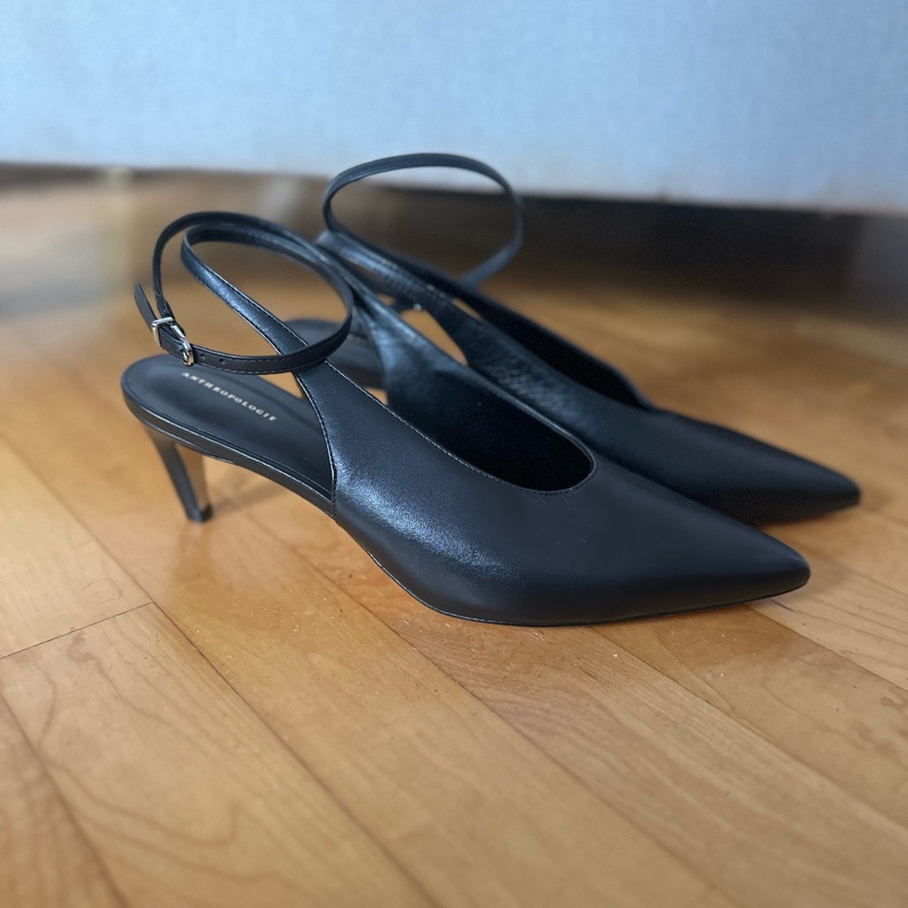 Anthropologie Black Ankle Wrap Kitten Heels-Women’s 8. NEW without tags!
